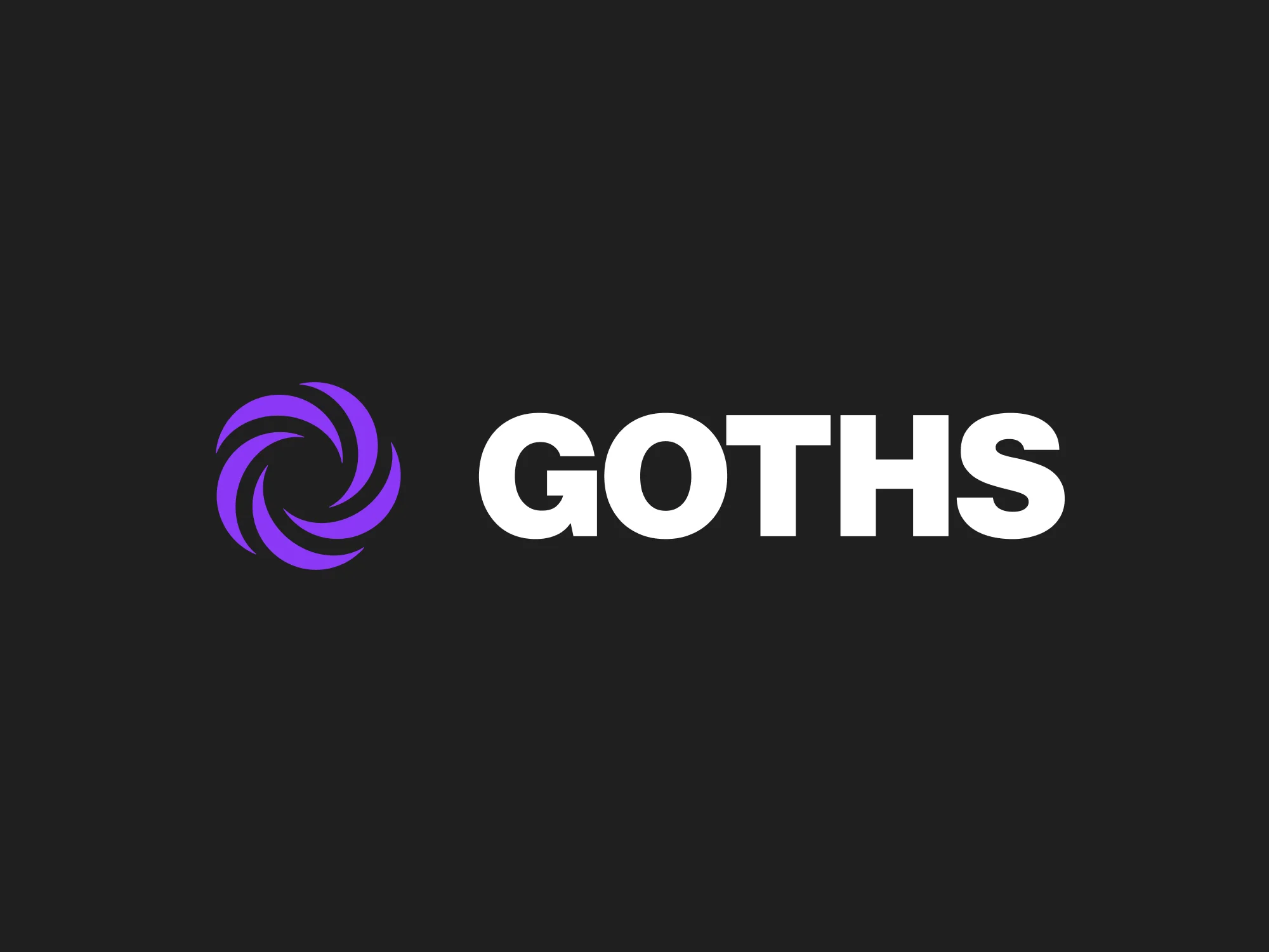 GOTHS identity: a purple spiral symbol beside a white wordmark on charcoal.