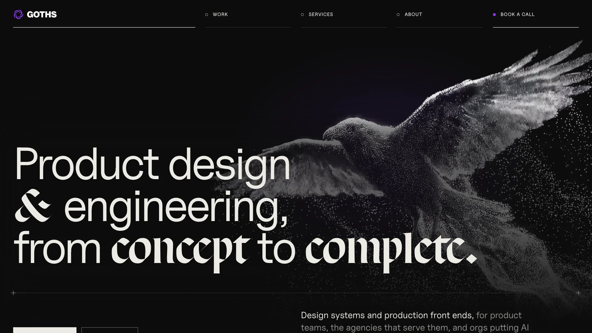 The first frame of the relaunch scroll recording: the goths.co homepage with its header, the raven and the headline.