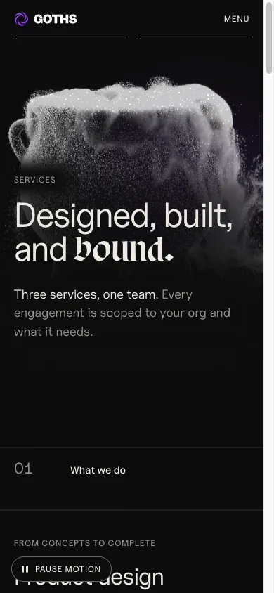 The Services page on a phone: the three doors stacked as numbered offers.